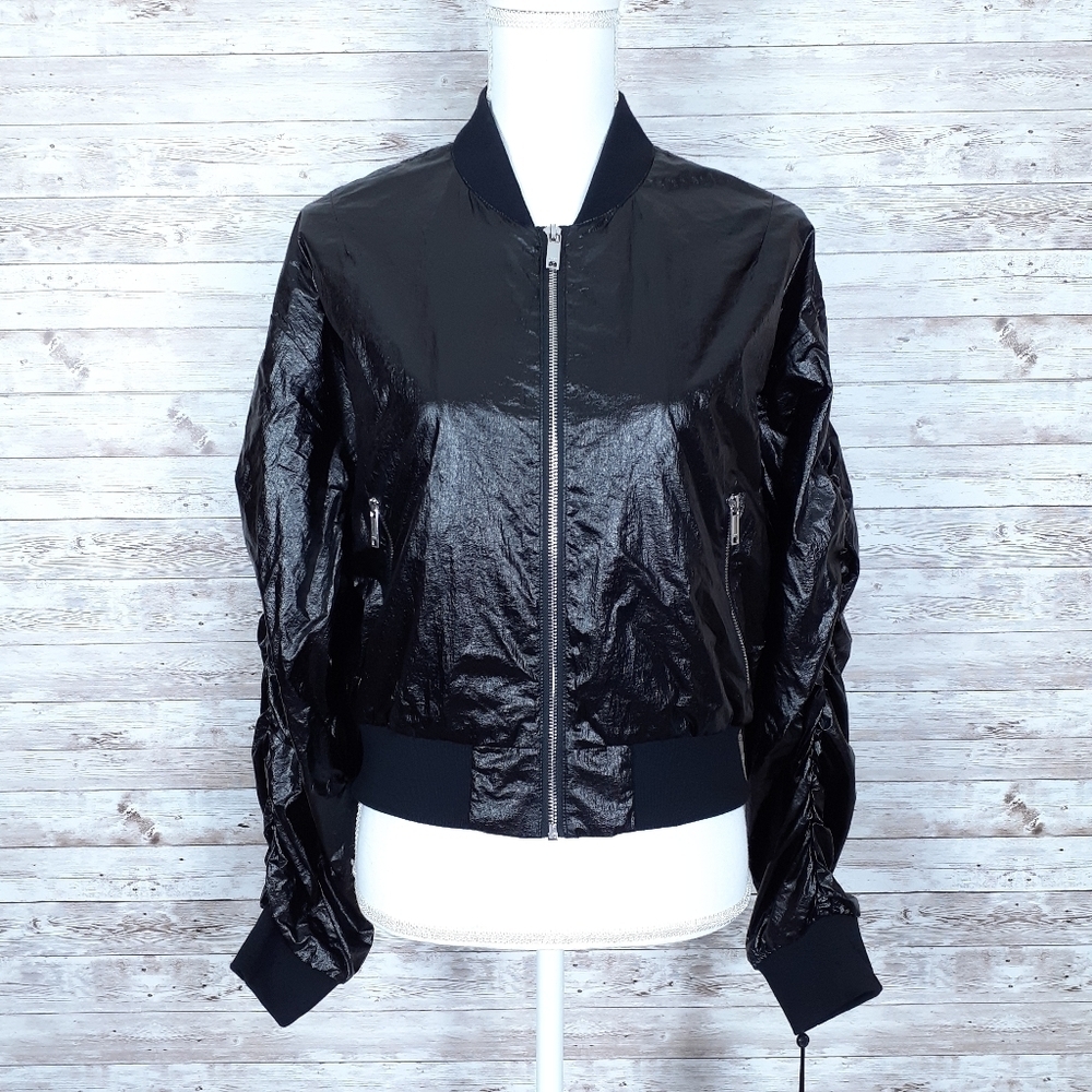 DKNY Womens Jacket M Ruched Sleeve Nylon 804 - Picture 3 of 7